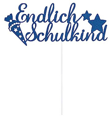 Oblique Unique® Endlich Schulkind Torten Topper Glitzernd für Schuleinführung Einschulung Schulanfang von Jungs und Mädchen Topper Kuchendeckel (Dunkelblau)