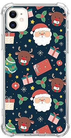 Cartoon Christmas Reindeer Santa Claus Phone Case - Christmas Tree Snowflake Cover, Cute TPU Bumper for iPhone 12/12 Pro