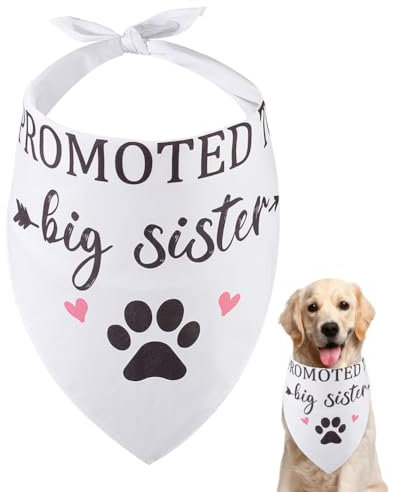 arricraft 1 Stück Haustier-Hundehalstuch, Weißes Baumwolldreieck „Bandana Zur Großen Schwester Befördert“ Mit Worten, Fußabdrücken, Waschbarem Schal Für Welpen Und Katzen, 55x55x78cm
