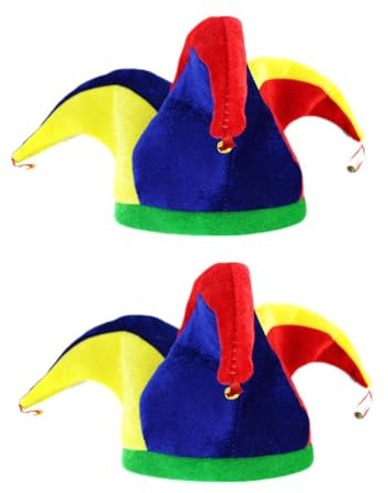 JNAWA 2Pcs Jester Hat with Bell Circus Hat Colorful Jester Hat For Halloween Party Cosplay Clown Costume Dress Up Accessories