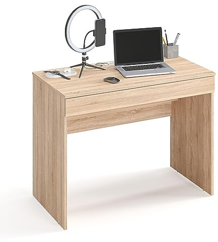 KOMTO Schreibtisch Sonoma Eiche mit 1 Schublade - 100 x 53 x 76 cm Bürotisch Computertisch Klein Arbeitstisch Büro PC-Tisch Kinderschreibtisch mit Stauraum