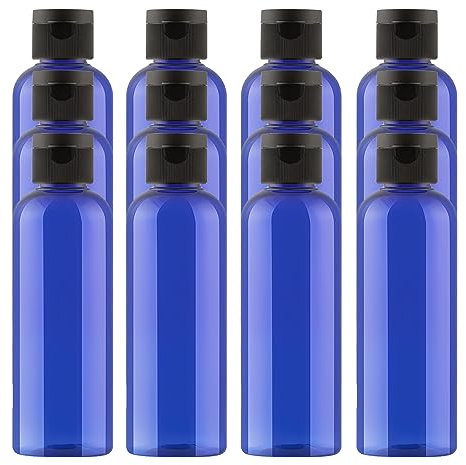 BPZXL Pack of 12, Empty 100ml Refillable Blue Plastic Bottles with Black Flip Cap Bottle for Cosmetic shampoo conditioner lotion shower gel Treavl etc