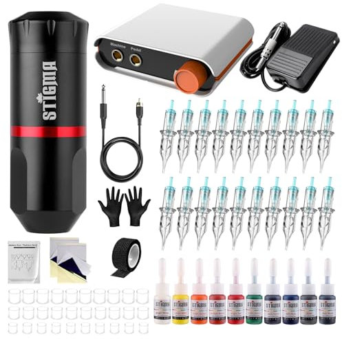Stigma Tattoo Maschine Set Rotary-Tattoo-Kit für Anfänger Professionelles Tattoo Kit Netzteil 10 Tattoo Ink 20Pcs Tattoo Cartridge Needles STQ49P107-1-EU