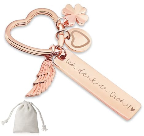 Sugeru Herz Schlüsselanhänger | Ich denk an dich! | Schutzenge l Schlüsselanhänger auto Personalisiert | Geschenke für Führerschein Geburtstag Weihnachten Frauen Freundin Mama Tochter (Rosé)