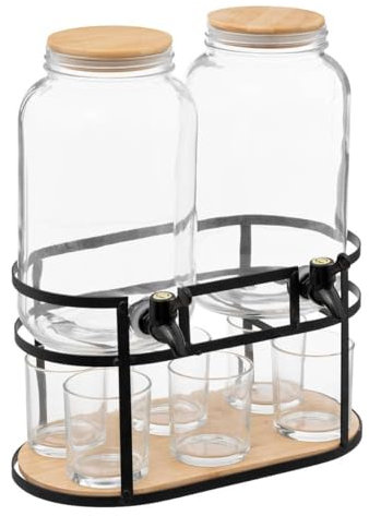 Avilia Dispenser con rubinetto, Fontana Di Vetro Per Bevande con capacità di 6,6L con Supporto in Metallo e 6 Bicchieri