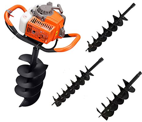 KUMIAO Post Hole Digger 198CC Gas Powered - Heavy Duty Auger Drill Bit Set Included - Perfect for Planting - 5200W Power - Easy to Use & Durable