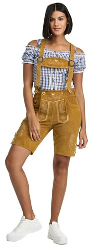 Steigenhöfer Lederhose Damen Tracht Shorts - 100% Rindsleder - Annika - Traditionelle Kurze Hose für Frauen - Inklusive verstellbaren Trägern - Gürtelschlaufe - Dirndl Alternative