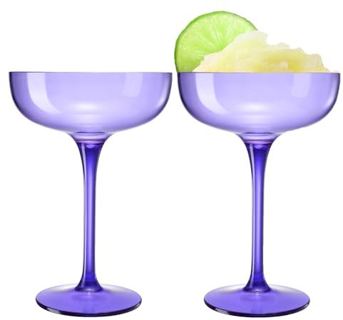 Acrylic Shatterproof Martini, Margarita, Champagne & Cocktail Unbreakable Glasses | Set of 2 | Large Plastic Coupe Glasses 15oz, Tritan Drinkware, BPA-free, Reusable, Pool, Indoor & Outdoor (Purple)