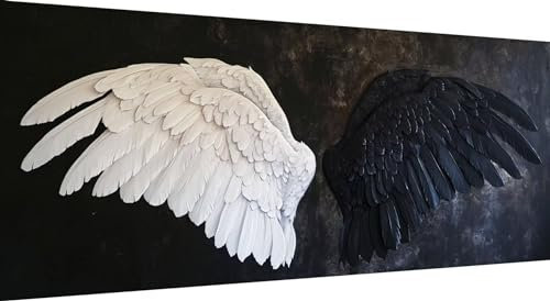 Diamond Art Painting Schwarz-weiße Flügel Diamond Painting Bilder Erwachsene Basteln Runde Steine Strass Stickerei Kreuzstich Kunst Handwerk Diamant Malerei Set für Haus Wanddekoration 75x30cm