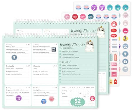 JollyTrip Wochenplaner-Notizblock zum Abreißen – 52 undatierte Wochenblätter, tägliche To-Do-Liste, 21,6 x 27,9 cm (Grün, 2 Stück)