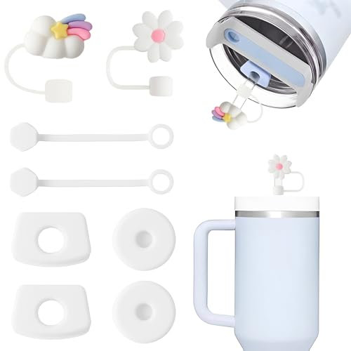 8pcs Set für Stanley Cup Adventure Quencher 1.0/2.0 30oz und 40oz Zubehör Auslaufschutz 6pcs mit 2pcs Strohhalm Straw Cover Abdeckung für 9-10 mm Strohhalm (Transparent) (Cups nicht enthalten)