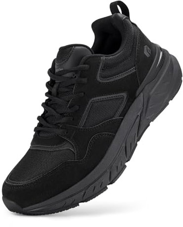 FitVille Chaussures Sport Homme Extra Large Baskets Running Confort Chaussure de March Respirant Course Jogging Noir 44.5 EU Large
