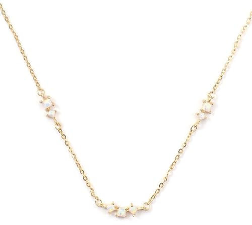 KnBoB Gold 585 14 Karat Halskette für Damen, Opal Schlicht Echt Gold Anhänger Halskette Schmuck 45 CM