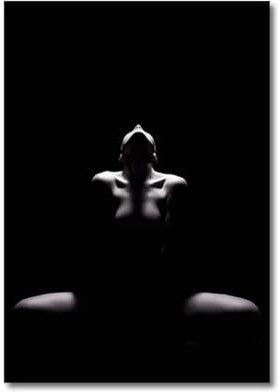 Leinwand Druck Wandbild, Schwarz-Weiß-Kunst, sexy Frauen, Poster, Leinwanddrucke, Gemälde, Licht und Schatten, Kunstwerk, nackte Dame, Bild, 70 x 100 cm, ohne Rahmen