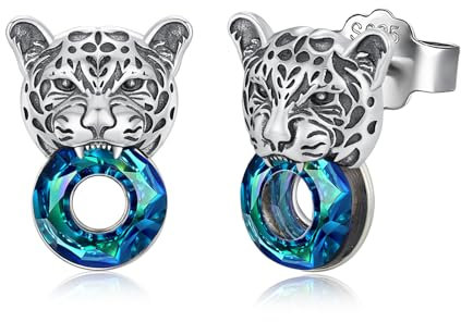 MEDWISE Leopard Ohrringe 925 Sterling Silber Kristall Tier Ohrstecker Hypoallergen Schmuck für Unisex Herren Freund Damen Teenager Geschenk