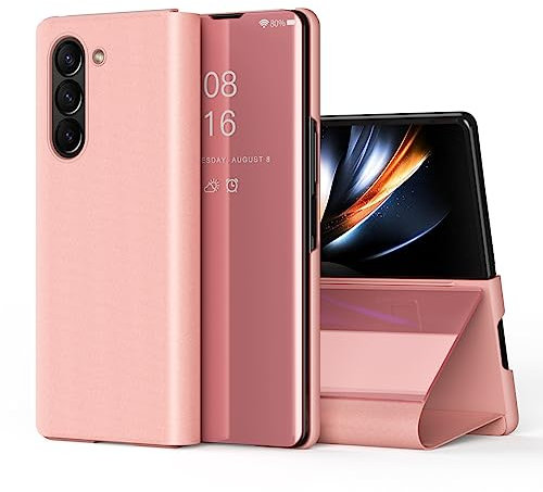 SIYOPINPFY Compatible avec Samsung Galaxy Z Fold 6 5G Coque Etui à Rabat, Luxueux Makeup Miroir Smart View Standing béquille 360° Protecteur Coque pour Samsung Galaxy Z Fold 6 5G, Mirror Rose Gold