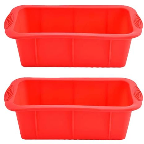 YXHZVON 2 Piezas Moldes Silicona, Molde Rectangular de Silicona para Bizcocho, Antiadherentes Moldes Silicona para Hornear Pan, Pasteles, Tostadas (Rojo)