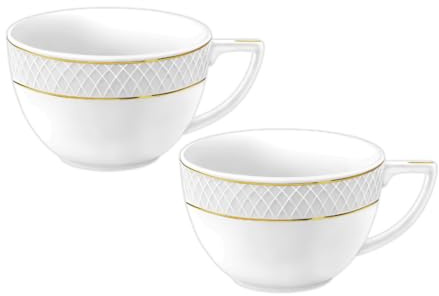 Wilmax - Lot de 2 tasses à thé et à café - 500 ml - Mug à café en porcelaine avec motif doré - Lot de mugs - Mug pour thé, café, cappuccino - Mugs en porcelaine - Blanc