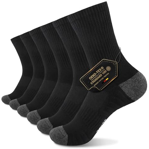 TUUHAW Tennissocken Herren 43-46 Schwarze Socken Herren Lang Sportsocken Laufsocken Baumwolle Dicke Socken Wandersocken Damen Schwarz Socken Verdickte Frottee Baumwollsocken 6 Paar, Schwarz 43-46