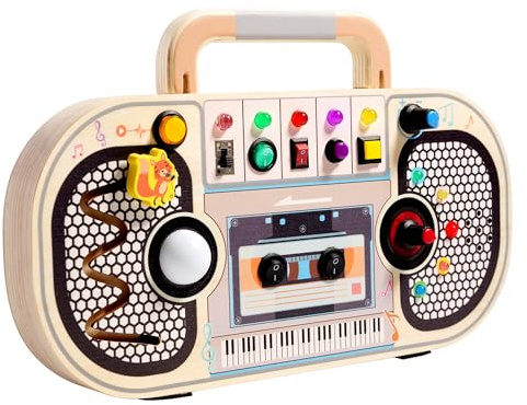 SaaG Montessori Busy Board for Toddlers 12m+ | Wooden Sensory Toy with LED & Music | Educational & Travel Activity Board