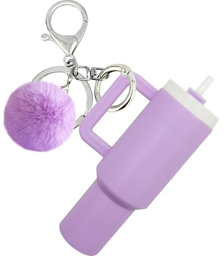Rykitop Mini Tumbler Keychain,Cute Girl Mini Cup for Stanley Cup Women Backpacks Handbag Car Ring School Bag,Lip Balm Holder, Purple, Large