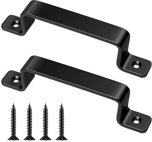 Maxentico 2 Pièces Poignée de Porte, Poignee Porte Coulissante, Poignet de Porte Exterieur, Poignée Porte de Garage, Métal Portes de Grange Poignées, Poignes Pousser Tirer avec Vis (Noir, 185mm)