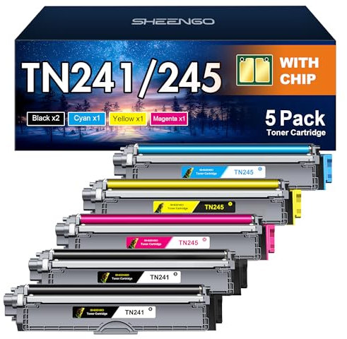 SHEENGO TN241 TN245 Kompatibel für Brother MFC 9332CDW Toner DCP 9022CDW MFC 9142 CDN HL-3142CW MFC-9332CDW MFC-9142CDN DCP-9022CDW DCP-9020CDW HL-3152CDW HL-3140CW TN245C TN245Y TN245M (5er-Pack)