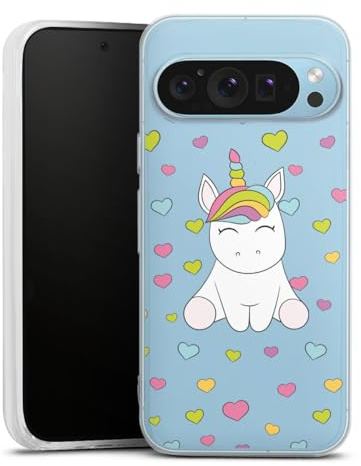 DeinDesign Silikon Hülle kompatibel mit Google Pixel 9 Pro Case transparent Handyhülle Einhorn Herz transparent