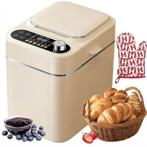 NADYE Máquina automática de Pan, panificadora con dispensador automático de nueces, 26 Funciones preestablecidas, Temporizador de 13 Horas y 1 Hora para Mantener Caliente, panificadora