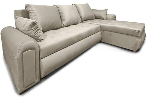 COMFATRA London sofa bed with storage, Left & Right Hand Facing L shaped sofa, Easily Convertible Sleeper sofas & couches, Pull-Out Sleeper corner sofa ((Cream)