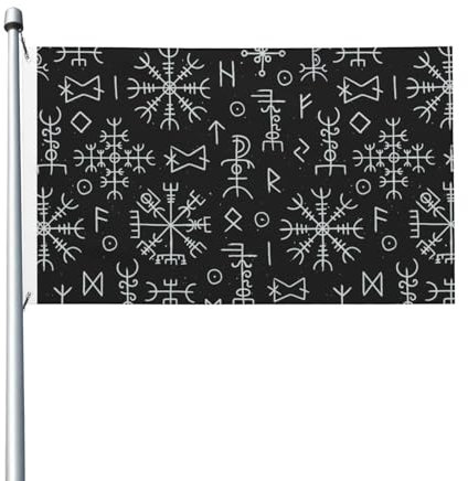 Fahne Vegvisir Nordisches Wikinger-Runen-Heidnisches Magie-Symbol Messing-Ösen Flagge Doppelseitiges Nähen Fahnen Für Innen Draußen Parade 3X5Ft