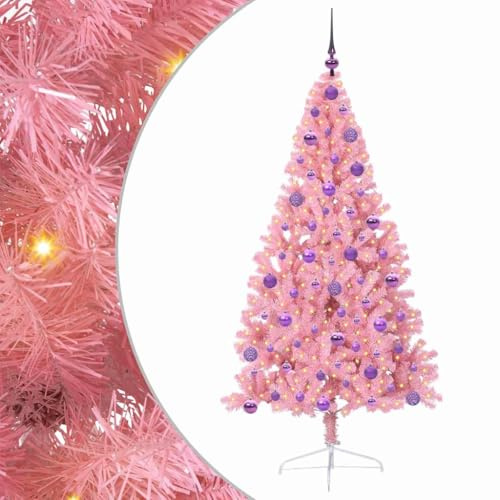 vidaXL Artificial Pre-lit Christmas Tree with 300 LEDs Pink 180 cm PVC, Modern Cone-Shaped Outdoor Christmas Tree, USB Holiday Lighting, LED Display, Festive Seasonal Decor for Living Room Garden