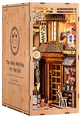 MaHo Book Nook Traditional Japanese Alley - DIY Miniatur-Diorama fürs Bücherregal, 270 Teile, 11 x 18 x 23 cm, ab 14 Jahren - Book Nook Asia – DIY Book Nook Kit aus Holz mit LED Bücherregal Deko
