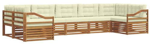 vidaXL Sofagarnituren 7 pcs Natur und Creme Massivholz Akazie, Garten, Moderne Sofas, langlebige Möbel, Terrasse, Bequeme Lounge, praktische Sitzgelegenheit
