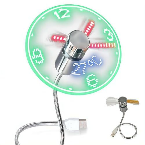 Ventola USB con orologio in tempo reale e funzione di visualizzazione della temperatura, ventilatore USB per computer, gadget da scrivania, regali tecnici per uomini