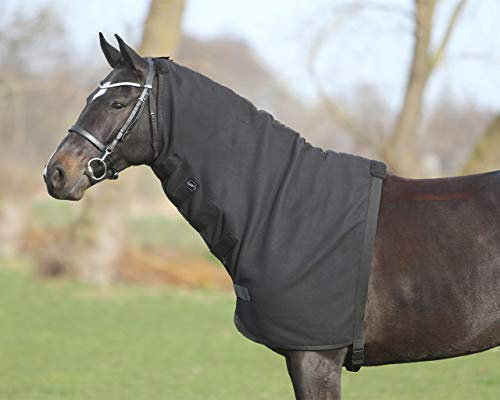 QHP Halsteil Fleece mit Klettverschlüssen + Gurt mit Schnappverschluss schwarz (M)