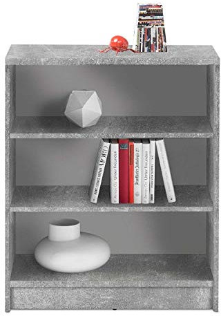 Wohnzimmerregal Standregal Bücherregal | 3 Fächer | Dekor | Betonoptik | Weiß | BxHxT: 72x86x34 cm