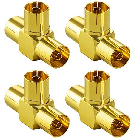 POPPSTAR 4X Sat TV Coax Adapter Verteiler T-Stück (3X IEC Antennenbuchse) für Koaxialkabel Antennenkabel vergoldet