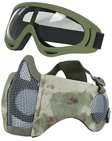 Aoutacc Airsoft-Maske mit taktischer Schutzbrille,Airsoft Maske mit Gehörschutz, Airsoft Protective Gear Set für Erwachsene Männer Frauen Paintball Schießen CS-FG