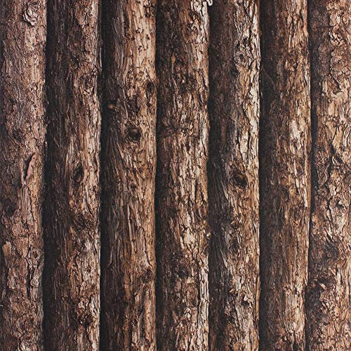 H&RB 10M Thicker Material Faux Wood Wallpaper Peel Stick Tree Trunks Log Cabin Wall Mural in Bathroom Kitchen,0.53 * 10m,003