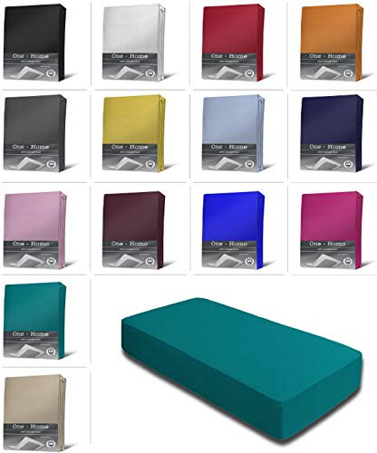 one-home Jersey Spannbettlaken Spannbetttuch Bettlaken weich 100% Baumwolle Rundumgummi, Maße:140-160 x 200 cm, Farbe:Petrol