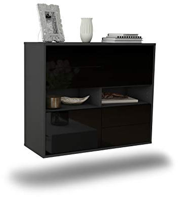 Dekati Sideboard Oxnard hängend (92x77x35cm) Korpus anthrazit matt - Front Hochglanz Schwarz - Push to Open