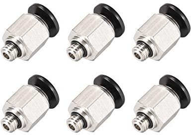 Sourcing map Droite Pneumatique Push to Quick Connect Raccords M6 Mâle X 6mm Tube OD Ton Argent 6 pcs