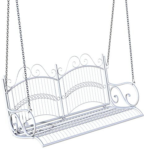 Outsunny Garden Bench Outdoor Metal 2-Seater Swing Chair Hanging Hammock Garden Furniture Balcony White - 118Lx 58W x 57H cm