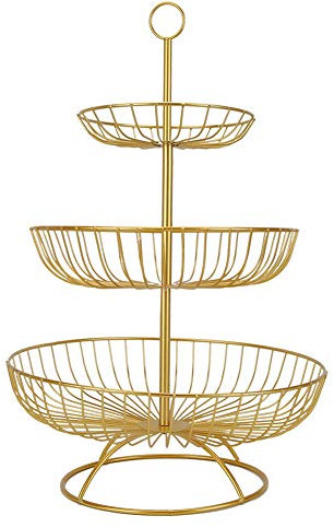3 Tier Draht Obstkorb Ständer, Metall Tiered Obstkorb Obsthalter Obstschale Servierkorb für Obst Gemüse Snacks(Gold)