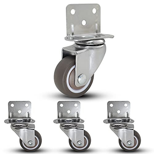 Casoter 3,2 cm (1,25 Zoll) L-Clip-Platte, Lenkrolle, Kugellager, L-Form, seitliche Montageplatte, TPE-Gummirad, Metallgehäuse, 4 Stück Gesamtbelastbarkeit 52 kg für schmale Installationsort von Möbeln