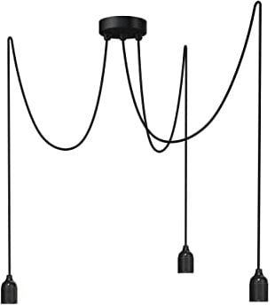 Relight Pendelleuchte 3-flammig Kraken (höhenverstellbar), E27 Lampenfassungen aus Bakelit, 3x 1.5 Meter Textilkabel Schwarz