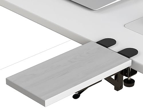 OUGIC Ergonomics Desk Extender Tray, Punch-Free Clamp on, Foldable Keyboard Drawer Tray, Table Mount Armrest Shelf, Computer Elbow Arm Support, White, 11.8''*5.9''(30cm*15cm)