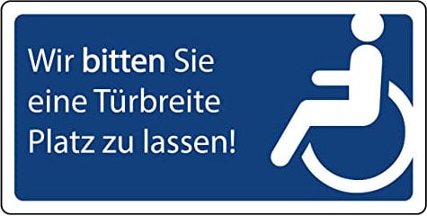 Aufkleber Hinweis Türbreite Abstand Rollstuhlfahrer Schild Folie selbstklebend | Größe wählbar Made in Germany, Größe: 5x10 cm