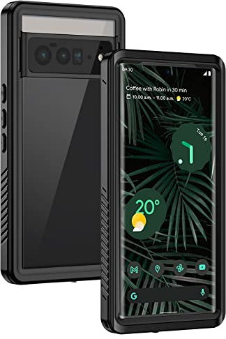 Lanhiem für Google Pixel 6 Pro Hülle, IP68 Wasserdicht Handyhülle Google 6 Pro 360 Grad Schutzhülle, Stoßfest Staubdicht Schneefest Outdoor Panzerhülle mit Eingebautem Displayschutz, Schwarz
